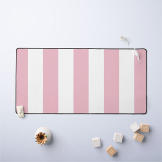 Pink Stripes, White Stripes, Striped Pattern Desk Mat