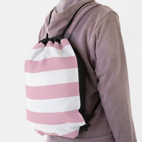 Pink Stripes White Stripes Striped Pattern Drawstring Bag