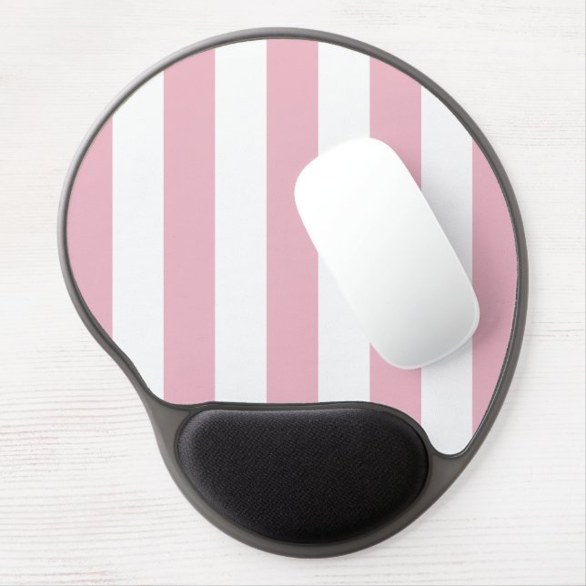 Pink Stripes, White Stripes, Striped Pattern Gel Mouse Pad (Left Side)
