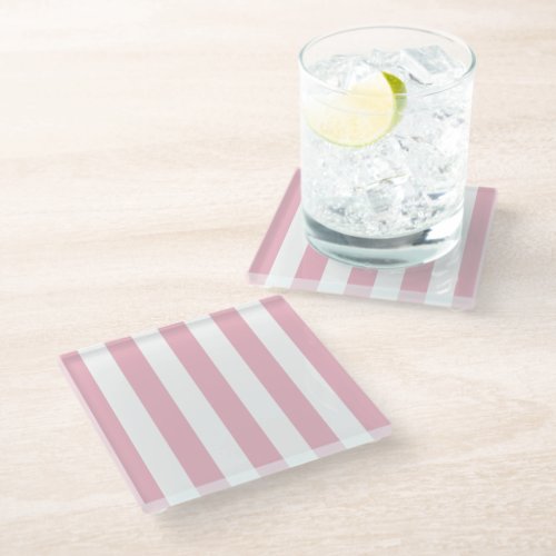 Pink Stripes White Stripes Striped Pattern Glass Coaster