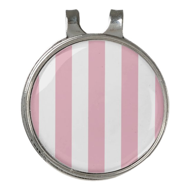 Pink Stripes, White Stripes, Striped Pattern Golf Hat Clip (Front)