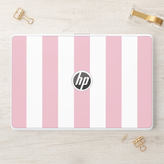 Pink Stripes, White Stripes, Striped Pattern HP Laptop Skin (Desk)