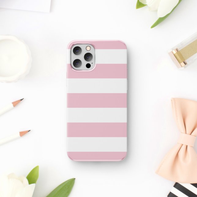 Pink Stripes, White Stripes, Striped Pattern iPhone Case (Creator Uploaded)