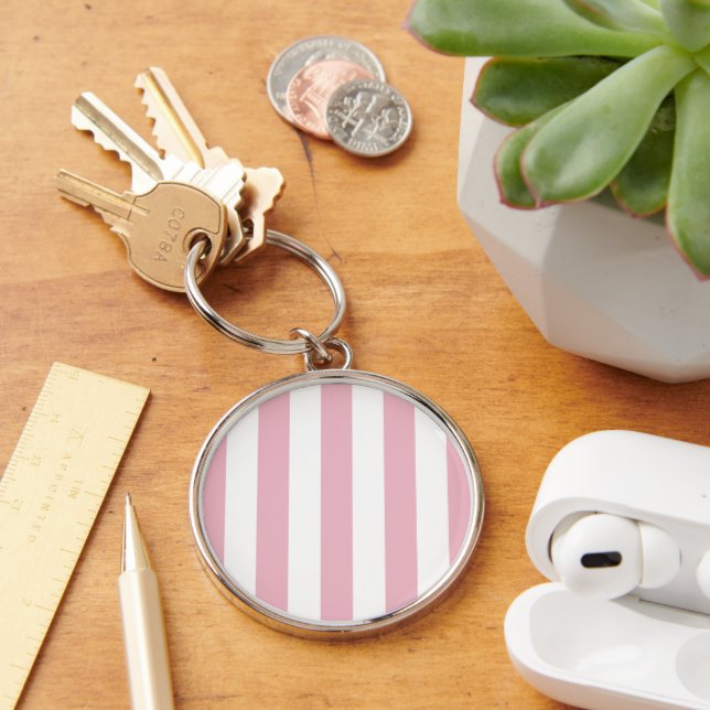 Pink Stripes, White Stripes, Striped Pattern Keychain (Desk)