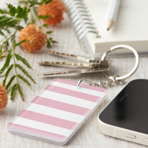 Pink Stripes White Stripes Striped Pattern Keychain