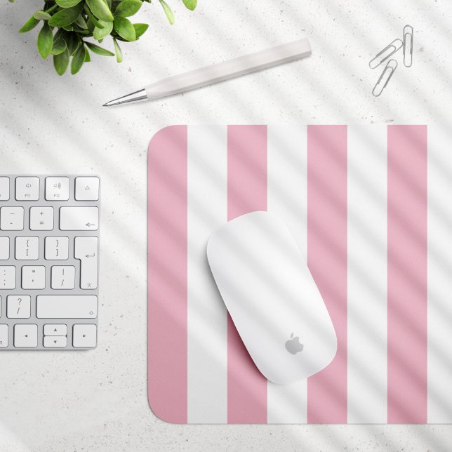 Pink Stripes, White Stripes, Striped Pattern Mouse Pad (Creator Uploaded)