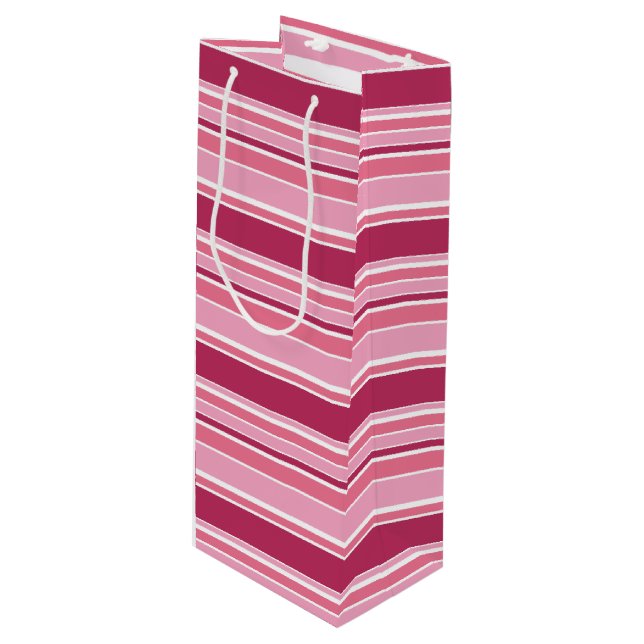Pink stripes wine gift bag (Front Angled)
