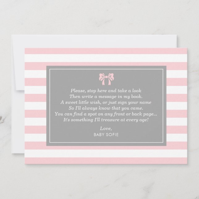 Pink Stripes with Bow Baby Shower Guest Book Invitation (Front)