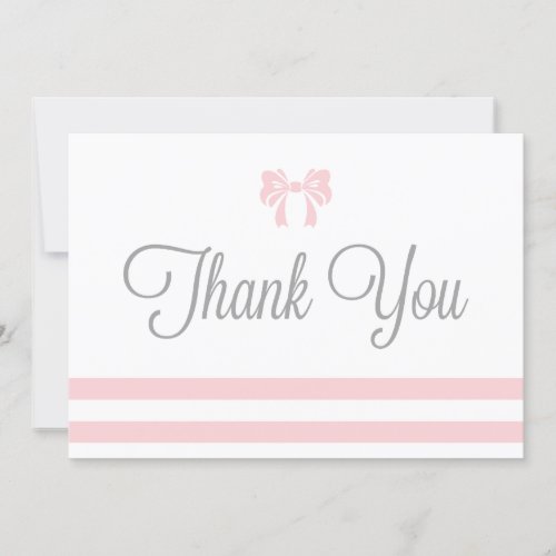 Pink Stripes with Bow Baby Shower Thank You Card