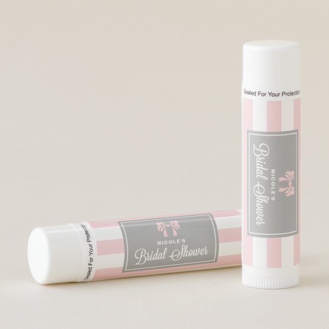 Pink Stripes with Bow Personalized Bridal Shower Lip Balm (Front)