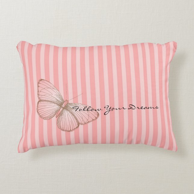 Pink Stripes with Butterfly Accent Pillow (Front)