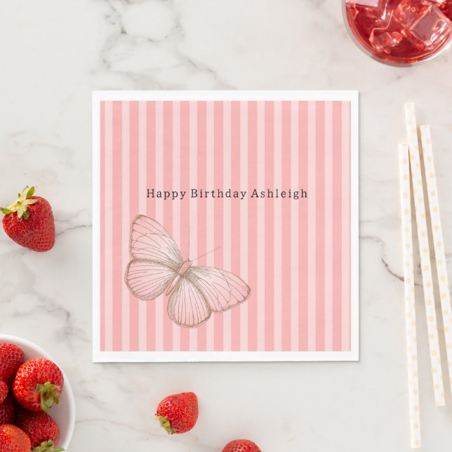 Pink Stripes with Butterfly Birthday Napkins (Insitu)