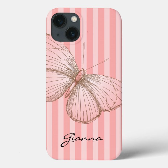 Pink Stripes with Butterfly Case-Mate iPhone Case (Back)