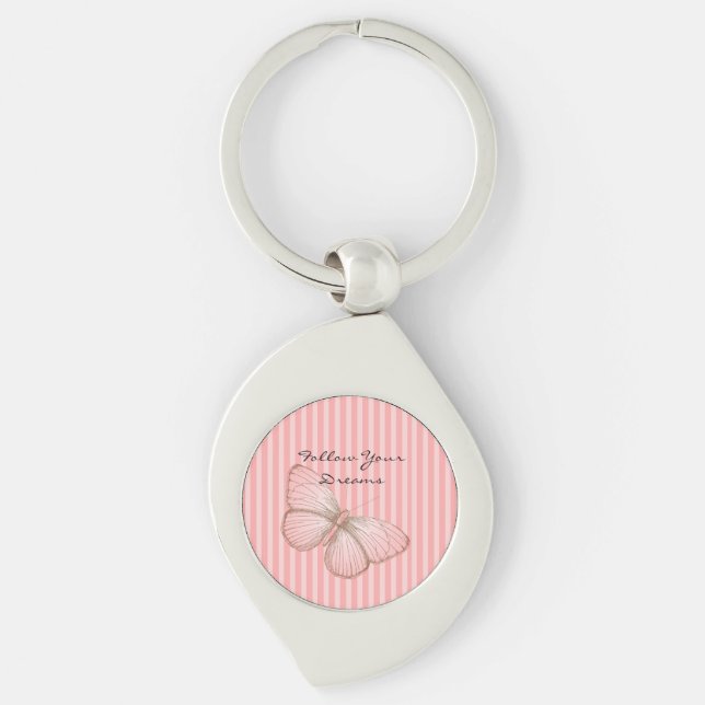 Pink Stripes with Butterfly Keychain (Front)