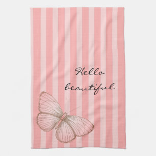 Pink Stripes with Butterfly Kitchen Towel