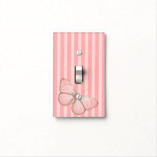 Pink Stripes with Butterfly Light Switch Cover
