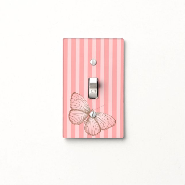 Pink Stripes with Butterfly Light Switch Cover (In Situ)