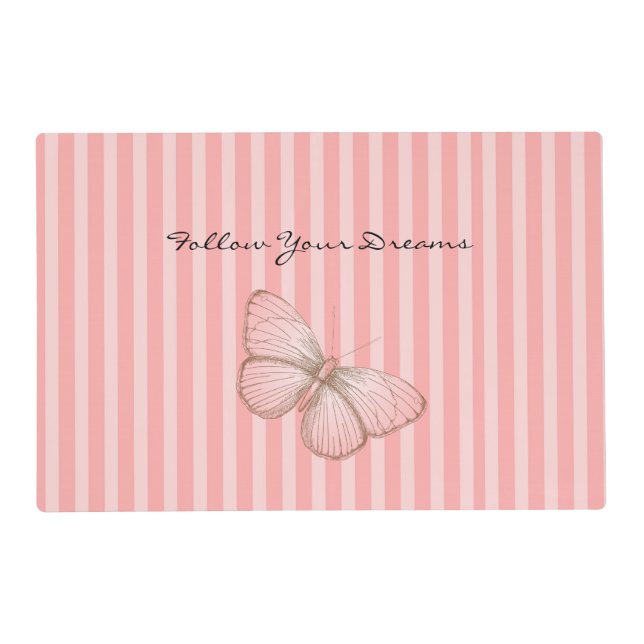 Pink Stripes with Butterfly Placemat (Front)