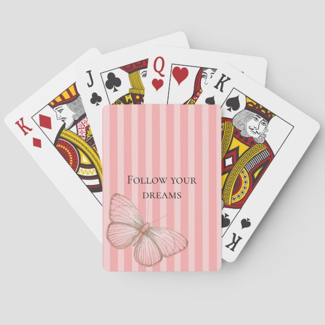 Pink Stripes with Butterfly Poker Cards (Back)
