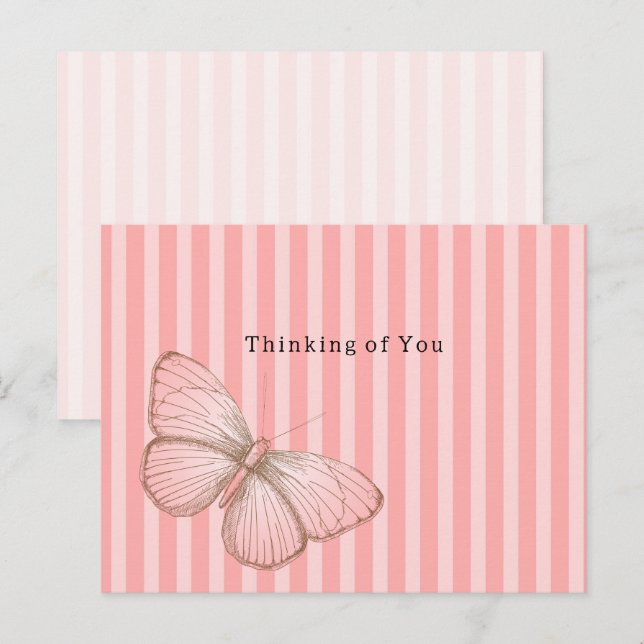 Pink Stripes with Butterfly Thinking of you Postcard (Front/Back)