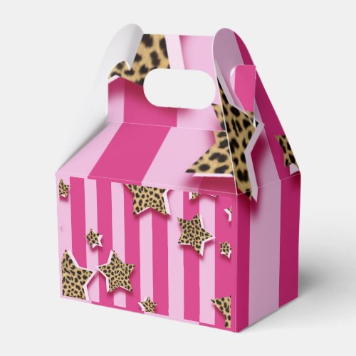 Pink Stripes With Cheetah Fur Stars Favor Boxes