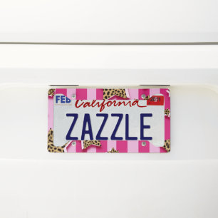 Pink Stripes With Cheetah Fur Stars License Plate Frame