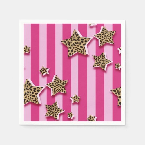 Pink Stripes With Cheetah Fur Stars Napkins