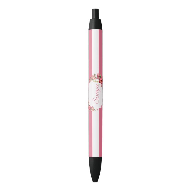 Pink Stripes With Flowers Pen (Front Vertical)