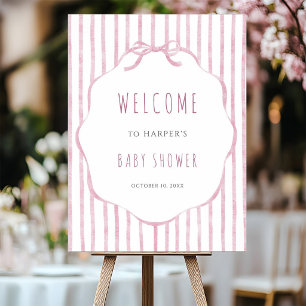 Pink Stripes with Frame Girl Baby Shower Welcome Foam Board