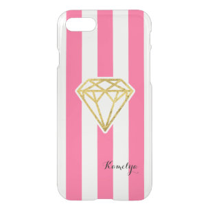 Pink Stripes with Gold Foil Diamond iPhone SE/8/7 Case