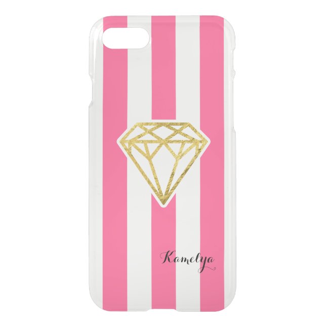 Pink Stripes with Gold Foil Diamond Uncommon iPhone Case (Back)