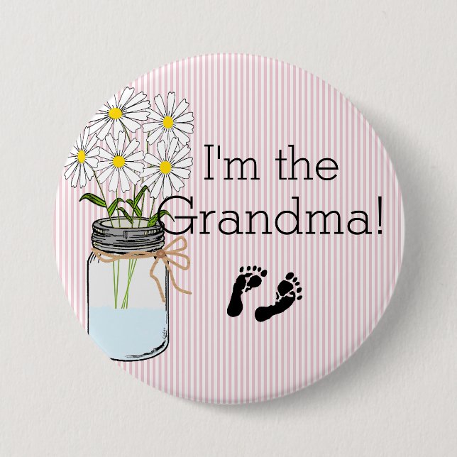 Pink Stripes with Mason Jar I'm The Grandma Pinback Button (Front)