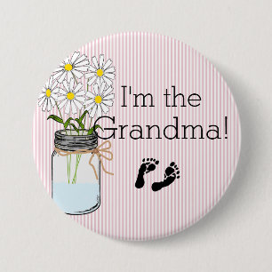 Pink Stripes with Mason Jar I'm The Grandma Pinback Button