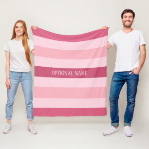 Pink Stripes with optional name custom Fleece Blanket