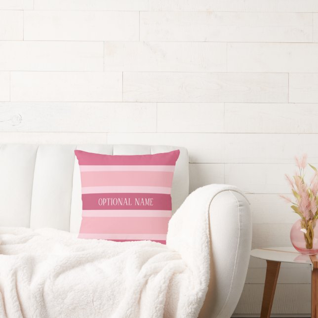 Pink Stripes with optional name custom Throw Pillow (Couch)