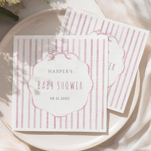 Pink Stripes with Scalloped Frame Girl Baby Shower Napkins