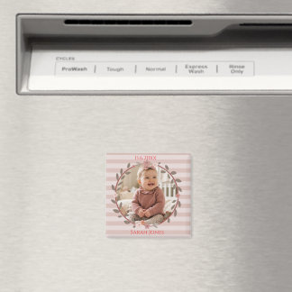 Pink Stripes Wreath Baby Photo Magnet