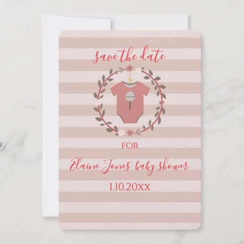 Pink Stripes Wreath Baby Shower Save the Date