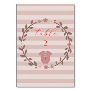 Pink Stripes Wreath Baby Shower Table Number