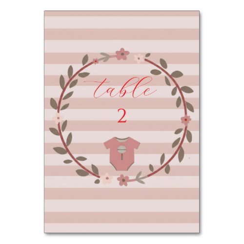 Pink Stripes Wreath Baby Shower  Table Number
