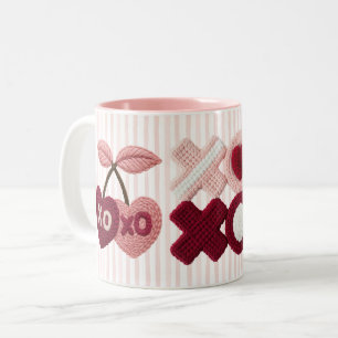 Pink Stripes XOXO Cherry Two-Tone Coffee Mug