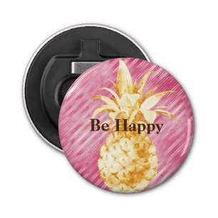 Pink Stripes Yellow Gold Pineapple Bottle Opener