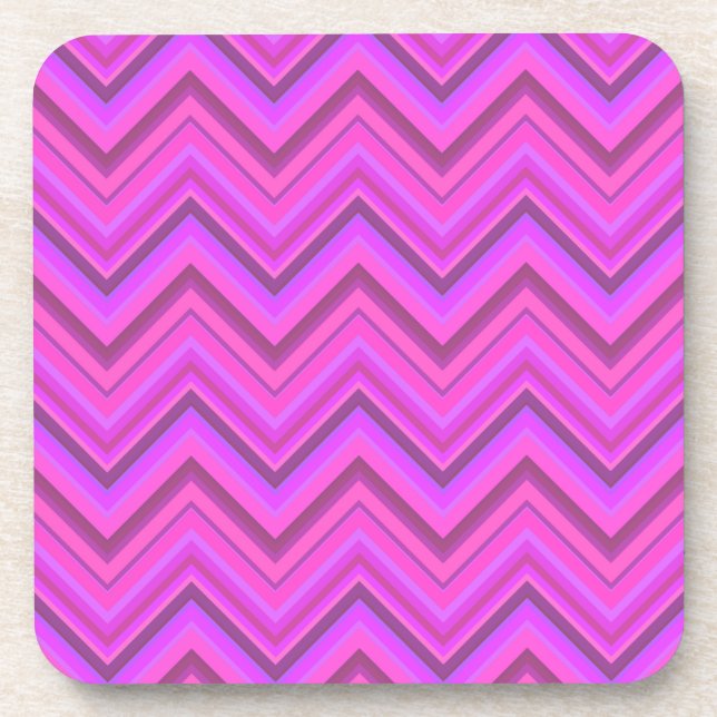 Pink stripes zigzag pattern beverage coaster (Front)