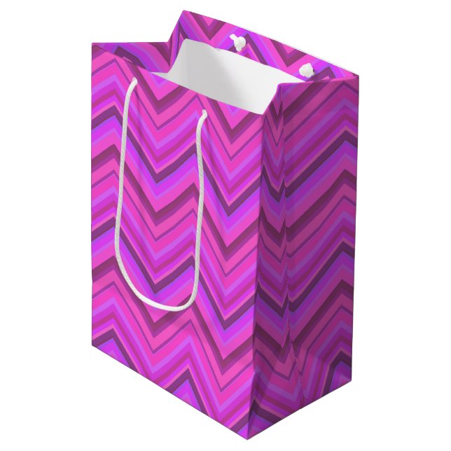 Pink stripes zigzag pattern medium gift bag (Front Angled)
