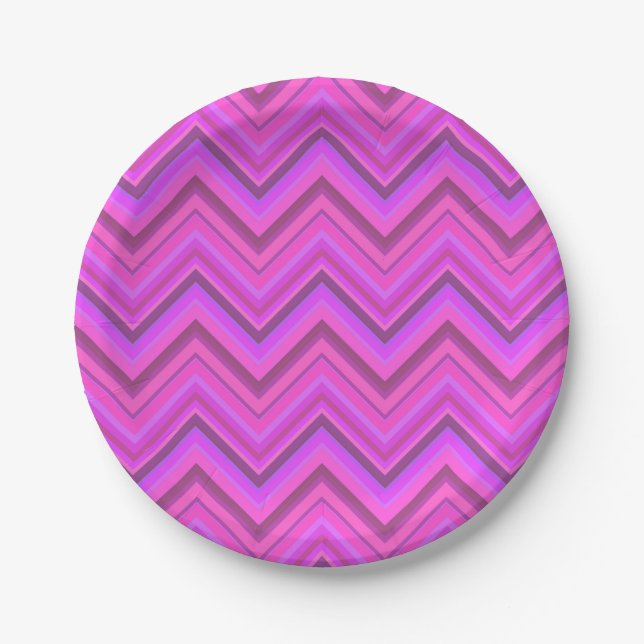 Pink stripes zigzag pattern paper plates (Front)