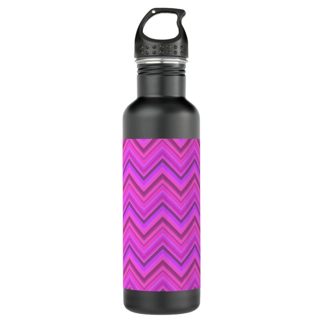 Pink stripes zigzag pattern stainless steel water bottle (Front)