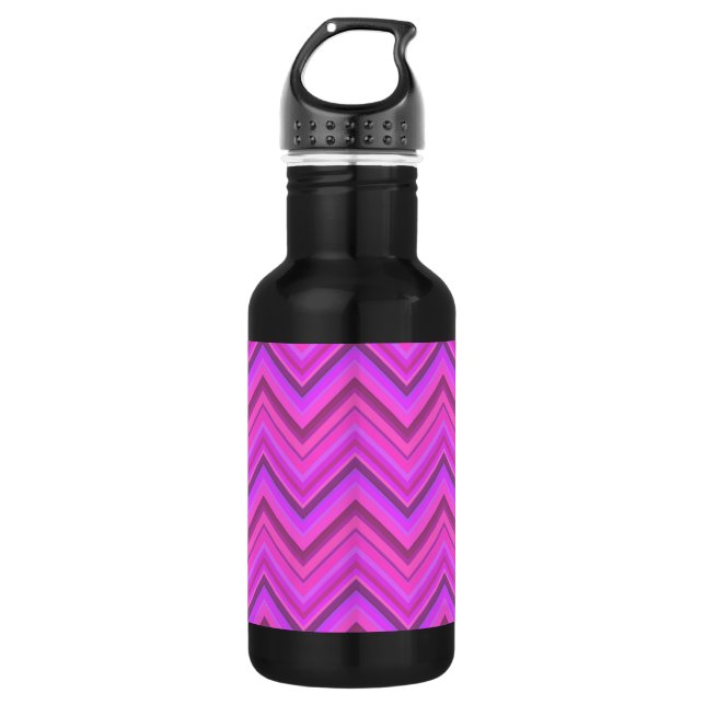 Pink stripes zigzag pattern stainless steel water bottle (Front)