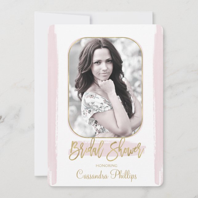 Pink Stroke Gold Minimal Modern Bridal Shower  Invitation (Front)
