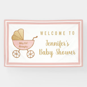 Pink Stroller Baby Girl Shower Welcome Banner