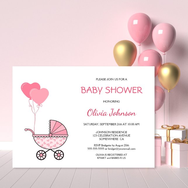 Pink Stroller Baby Shower Invitation (Creator Uploaded)
